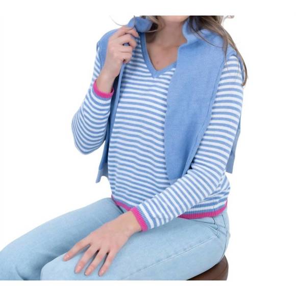 NEW BURGESS SWEATERS the ivy lightweight sweater in blueberry combo - Picture 2 of 3